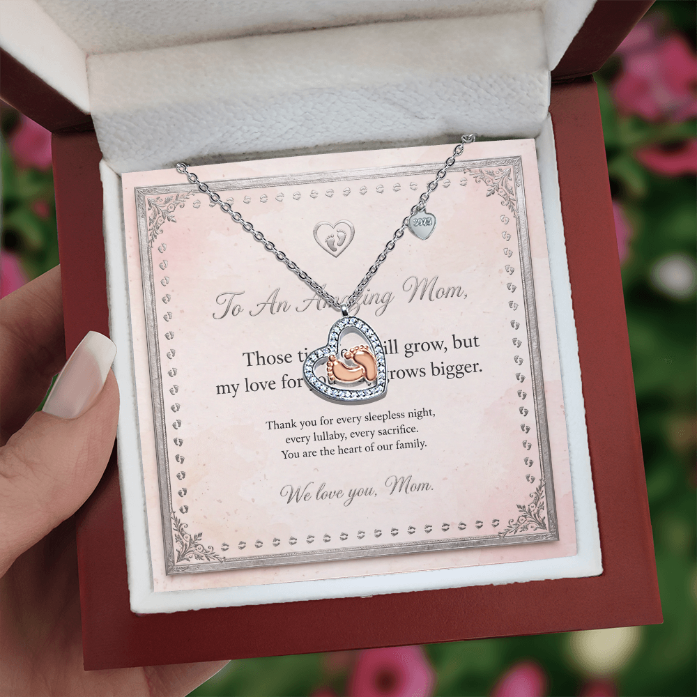 Baby Feet Heart Necklace with Message Card — Gift for New Mom | AYAZAN