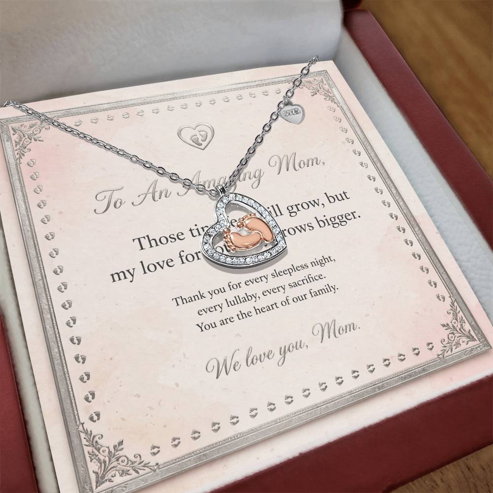 Baby Feet Heart Necklace with Message Card — Gift for New Mom | AYAZAN