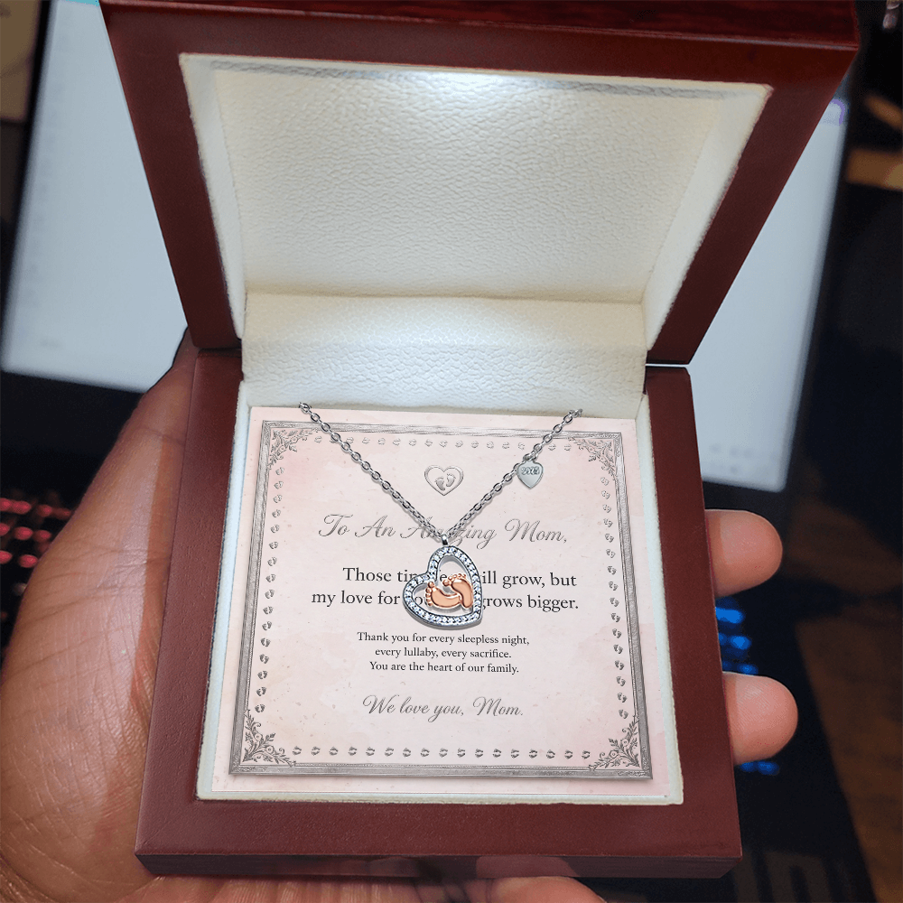 Baby Feet Heart Necklace with Message Card — Gift for New Mom | AYAZAN